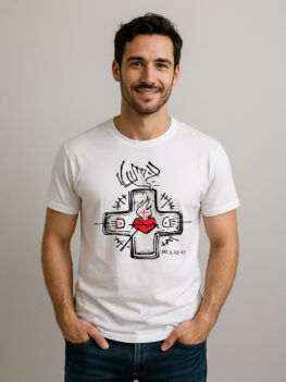 T-shirt Cruz Sagrada Luz y Vida con Corazón Ardiente