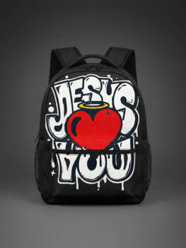 Mochila "Jesus Loves You" con corazón vibrante