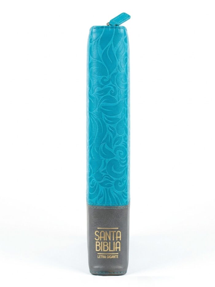 Santa Biblia Letra Gigante azul y gris lomo